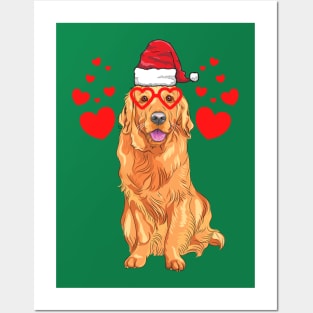 Santa Hat-Wearing Golden Retriever Funny Christmas Holiday Posters and Art